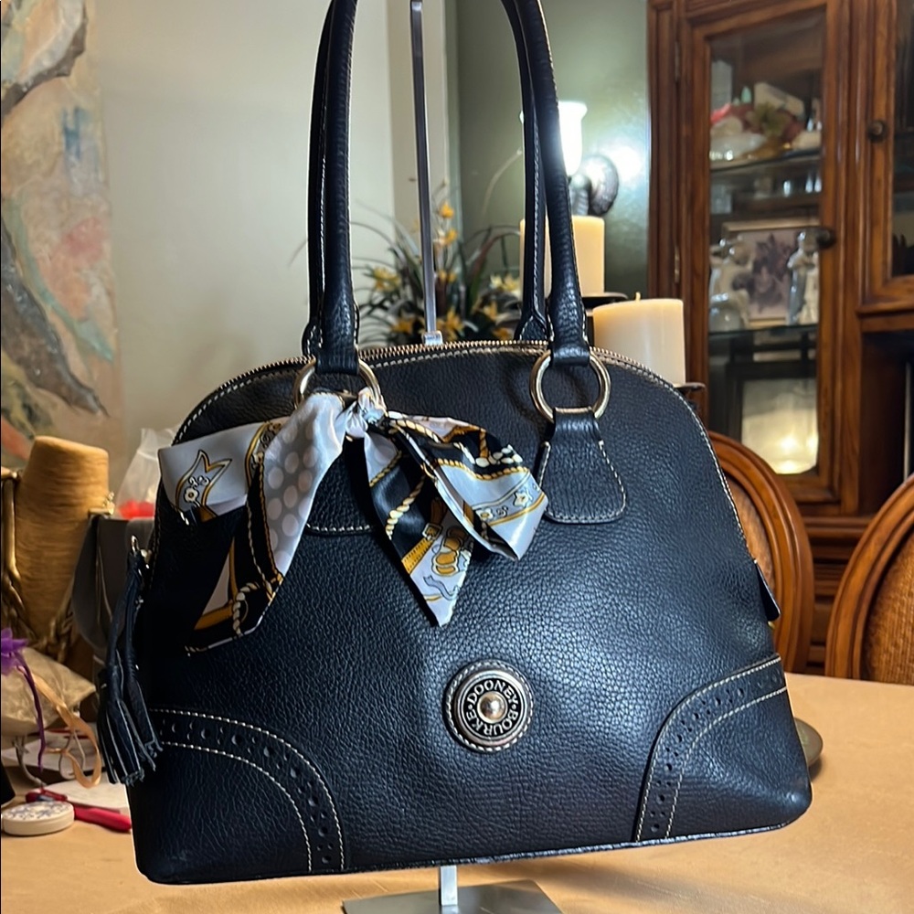 Dooney & Bourke Black Satchel with Scarf Accent